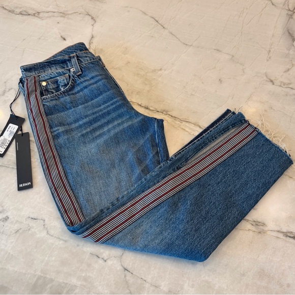Hudson Jeans Sz 27 Relaxed Straight Leg Striped Detail Luxe Riley Cropped NWT - Picture 5 of 14